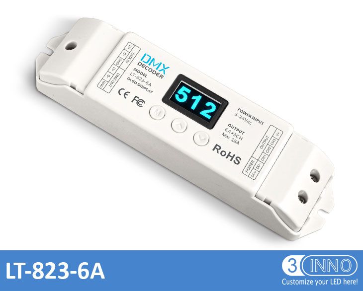 6A Constant Voltage 3CH DMX Decoder OLED Display